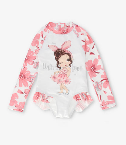 Traje de baño niña floreado con estampado