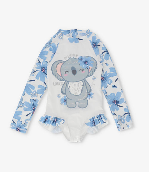 Traje de baño niña floreado con koala 2 años / Celeste