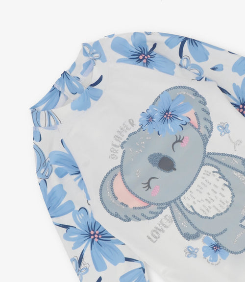 Traje de baño niña floreado con koala 2 años / Celeste