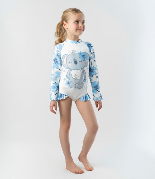 Traje de baño niña floreado con koala 2 años / Celeste