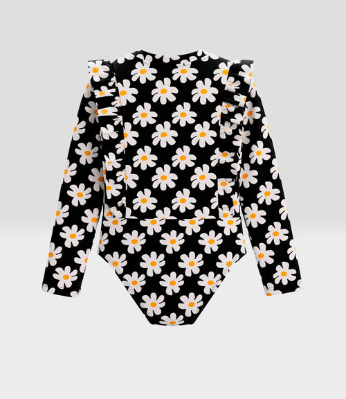 Traje de baño niña floreado 2 años / Negro