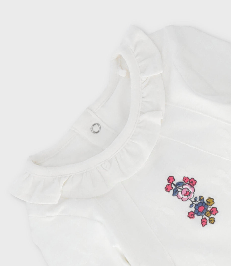 Polera bebé flores bordadas 3 meses / Blanco