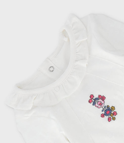 Polera bebé flores bordadas 3 meses / Blanco