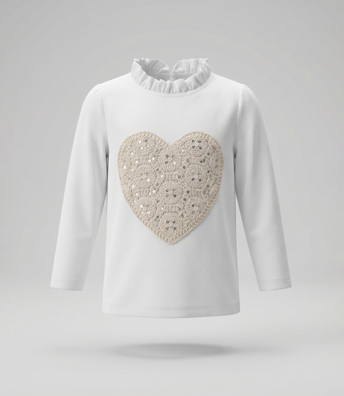 Polera bebé con corazón en macramé 3 meses / Crudo