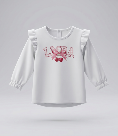 Polera bebé con cherry y vuelos 3 meses / Crudo