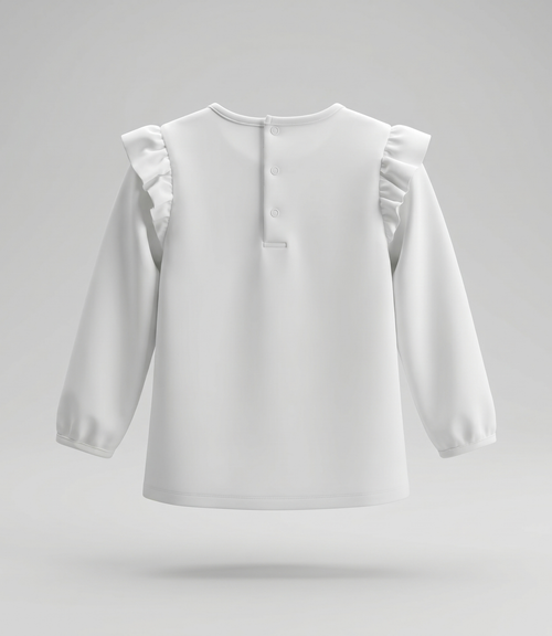 Polera bebé con cherry y vuelos 3 meses / Crudo