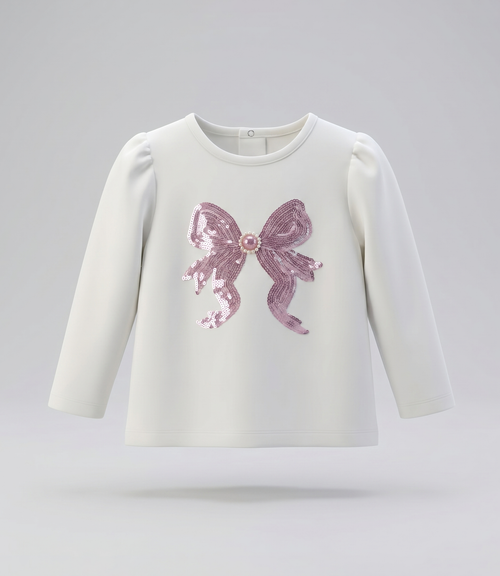 Polera bebé con lazo de lentejuelas 3 meses / Crudo