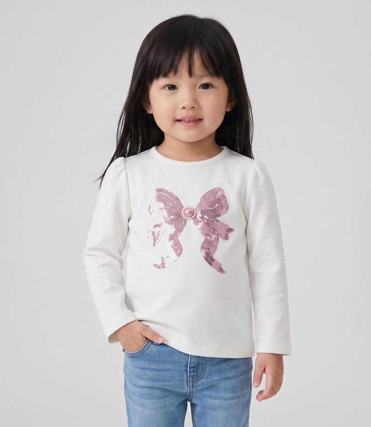 Polera bebé con lazo de lentejuelas 3 meses / Crudo