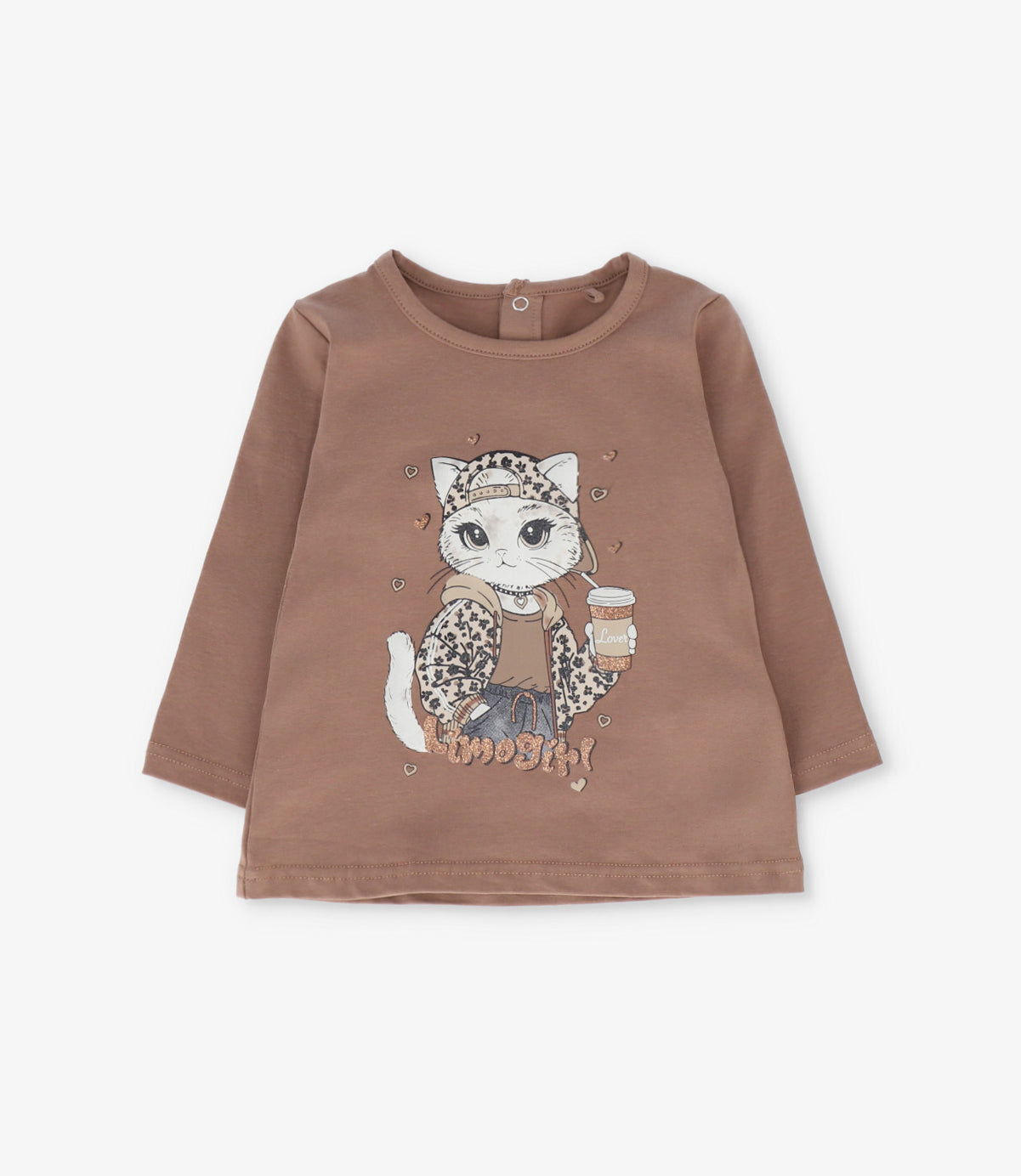 Polera bebé con gato 3 meses / Café
