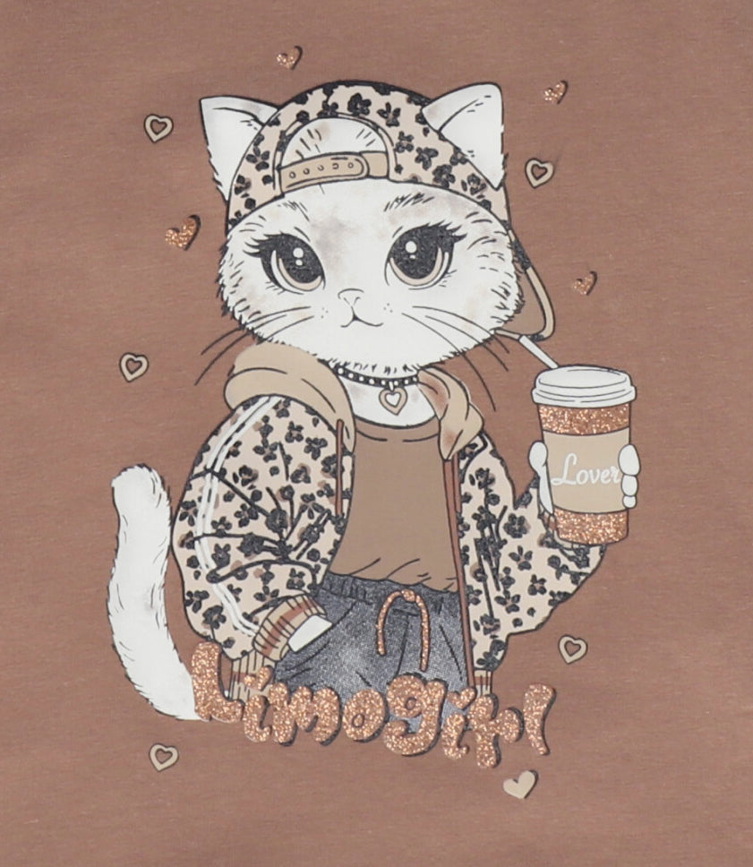 Polera bebé con gato 3 meses / Café