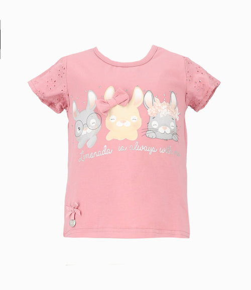 Polera Bebé Con Conejos Y Flores 3 meses / Palo Rosa