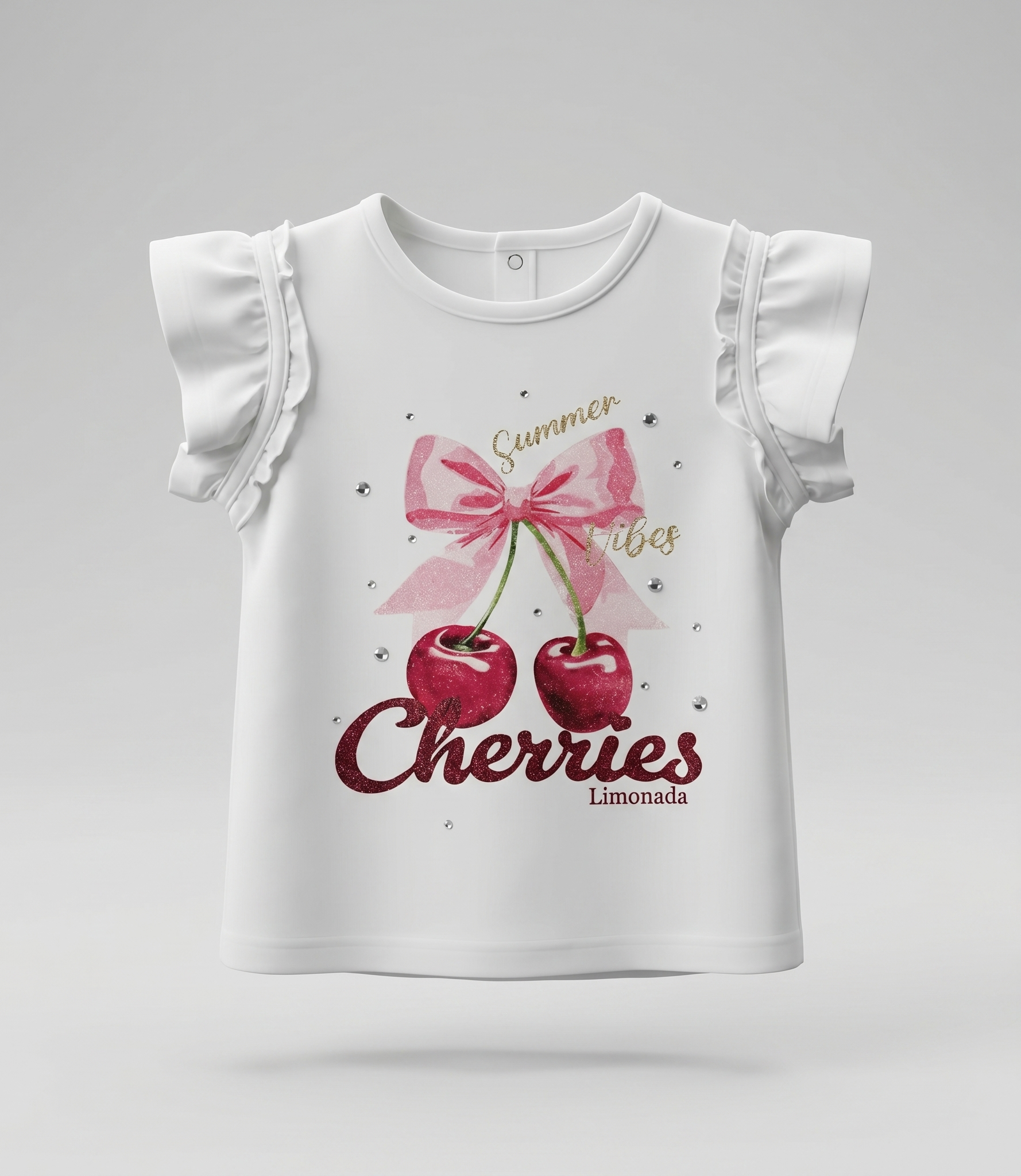 Polera bebé con vuelos y cherry 3 meses / Crudo