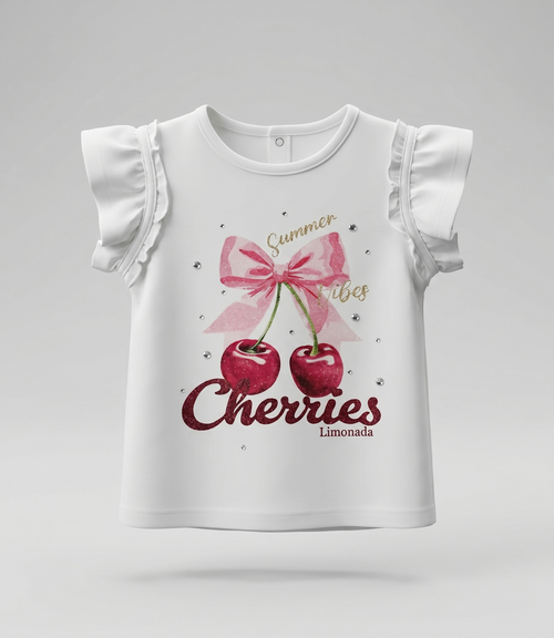 Polera bebé con vuelos y cherry 3 meses / Crudo