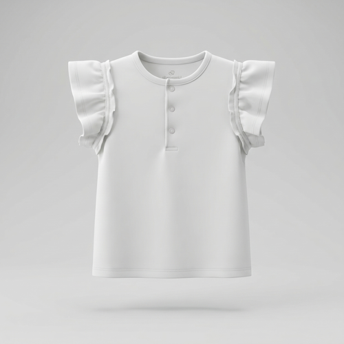 Polera bebé con vuelos y cherry 3 meses / Crudo