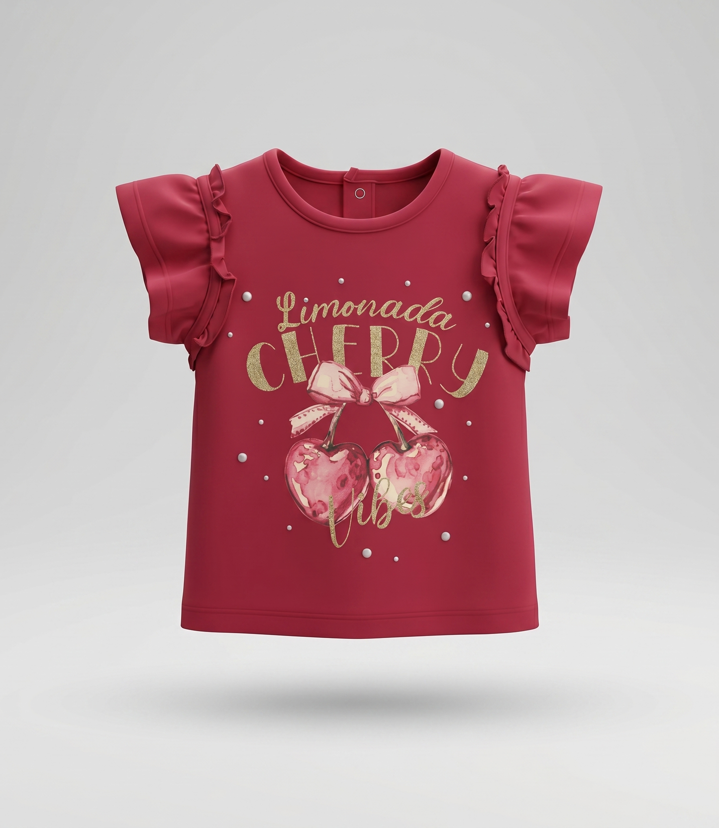 Polera bebé con vuelos y cherry 3 meses / Frambuesa