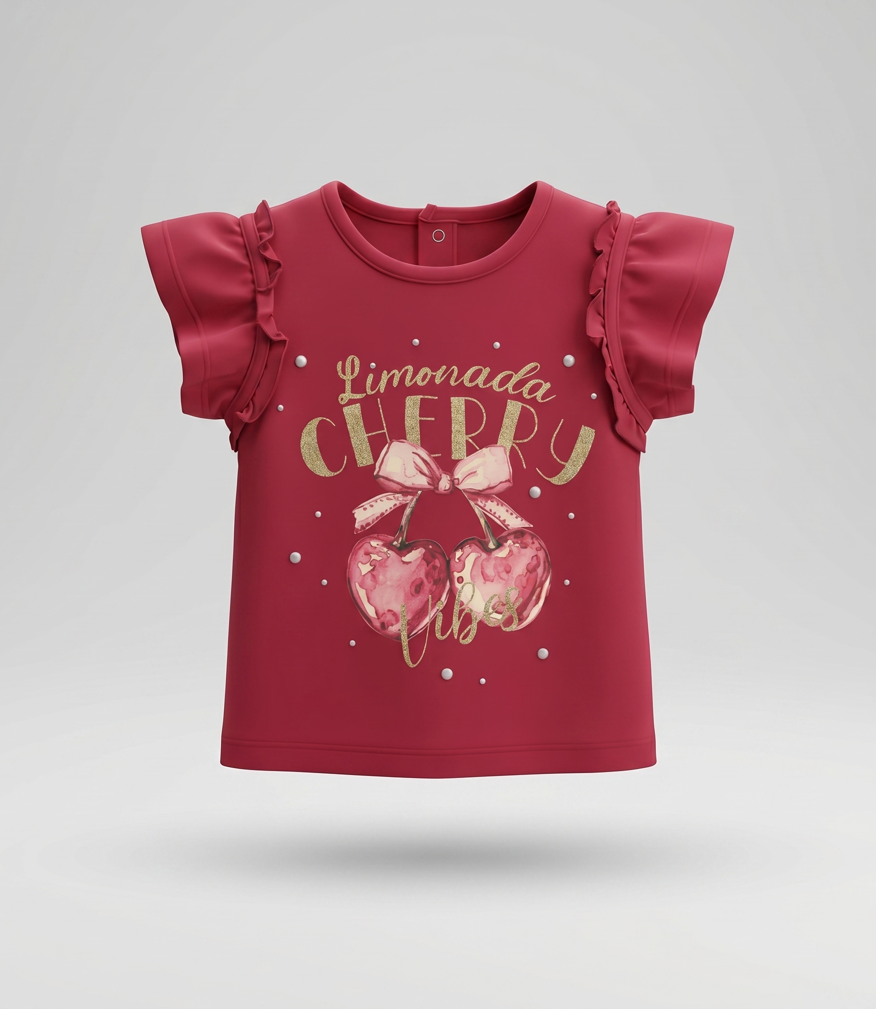 Polera bebé con vuelos y cherry 3 meses / Frambuesa