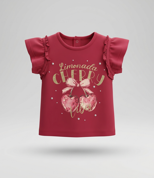 Polera bebé con vuelos y cherry 3 meses / Frambuesa