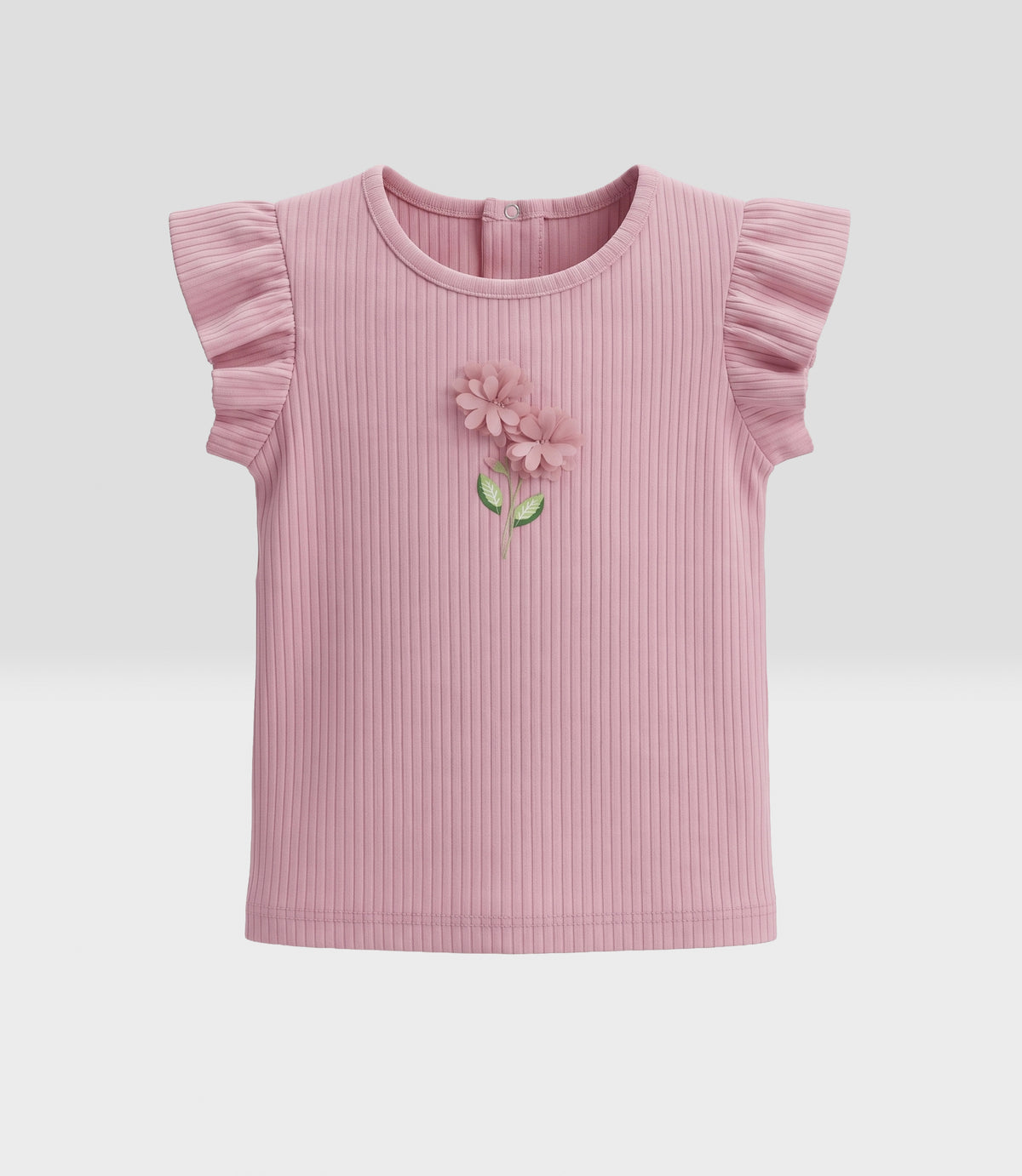 Polera bebé acanalada con flores 3 meses / Rosado