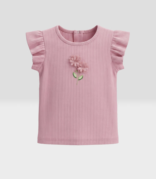 Polera bebé acanalada con flores 3 meses / Rosado