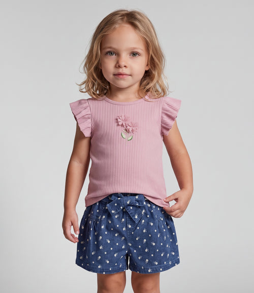 Polera bebé acanalada con flores