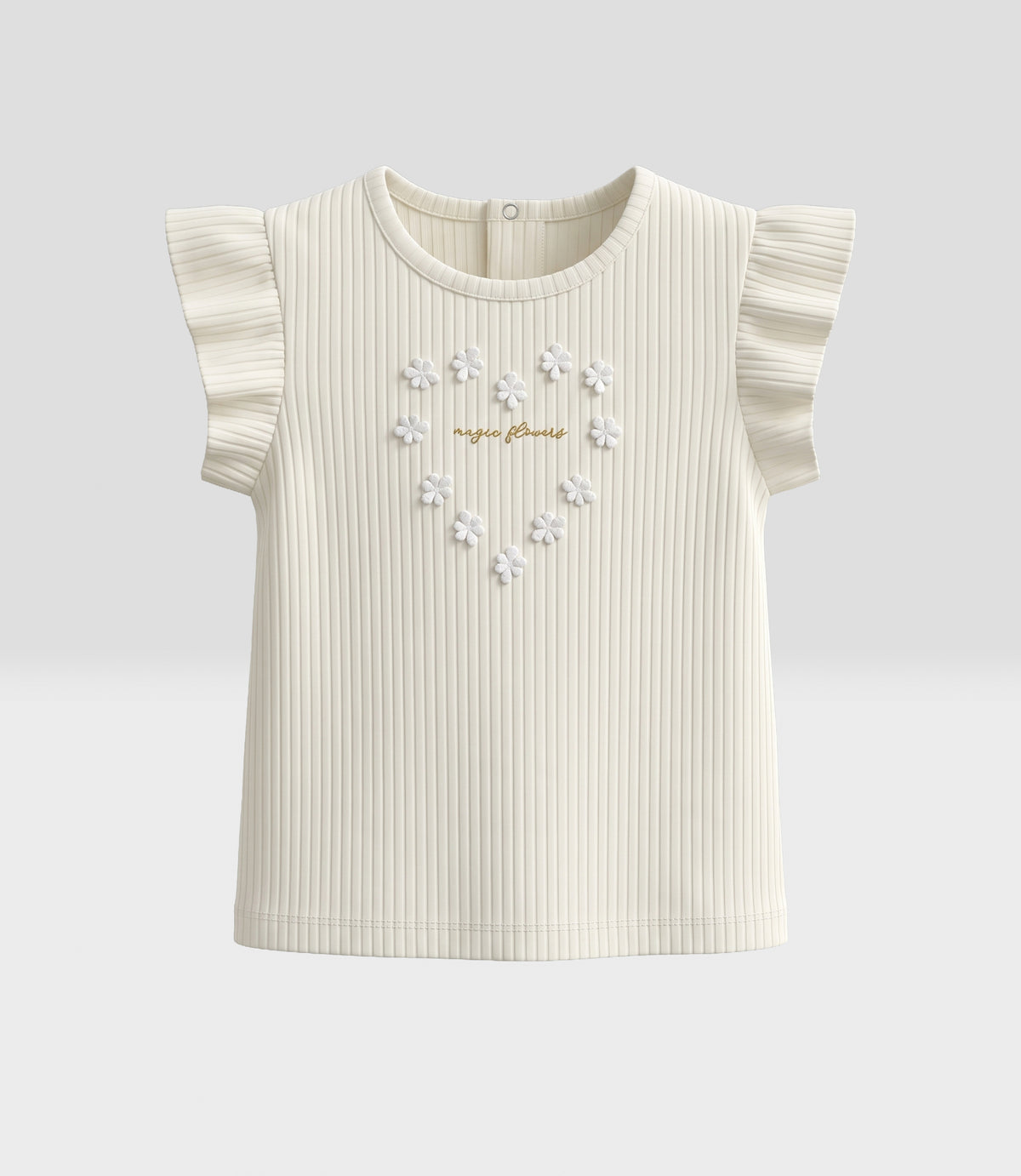 Polera bebé acanalada con flores 3 meses / Crudo