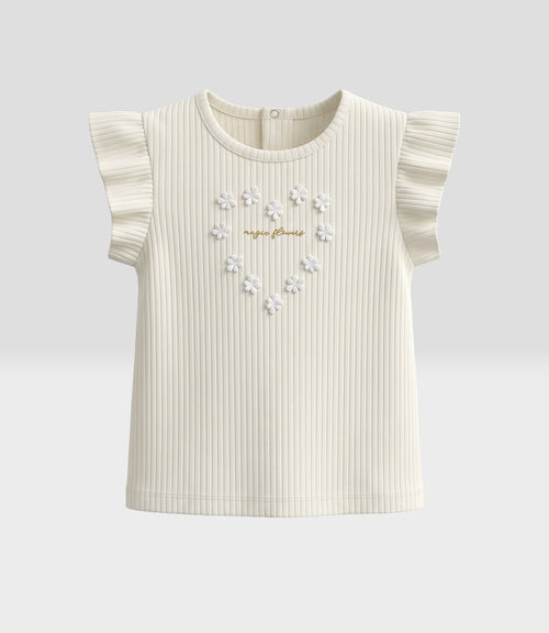 Polera bebé acanalada con flores 3 meses / Crudo