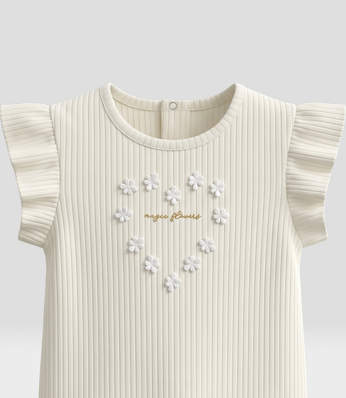 Polera bebé acanalada con flores 3 meses / Crudo