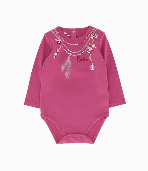 Body Bebé Con Flores Y Plumas