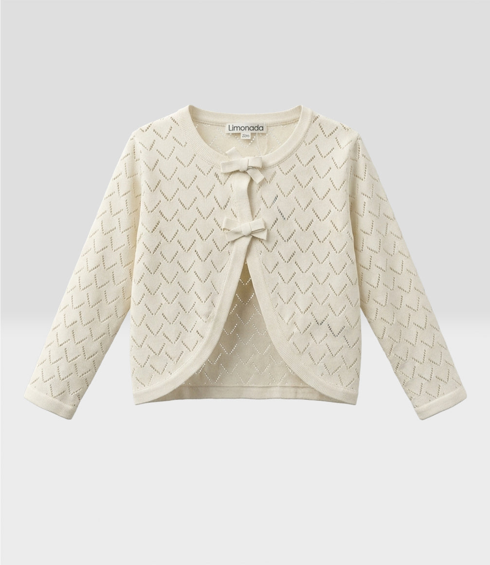 Chaleco bebé bolero con lazo 3 meses / Crudo