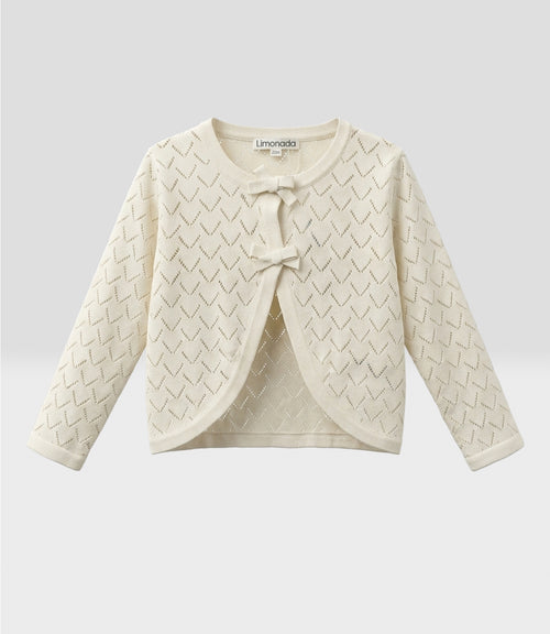 Chaleco bebé bolero con lazo 3 meses / Crudo