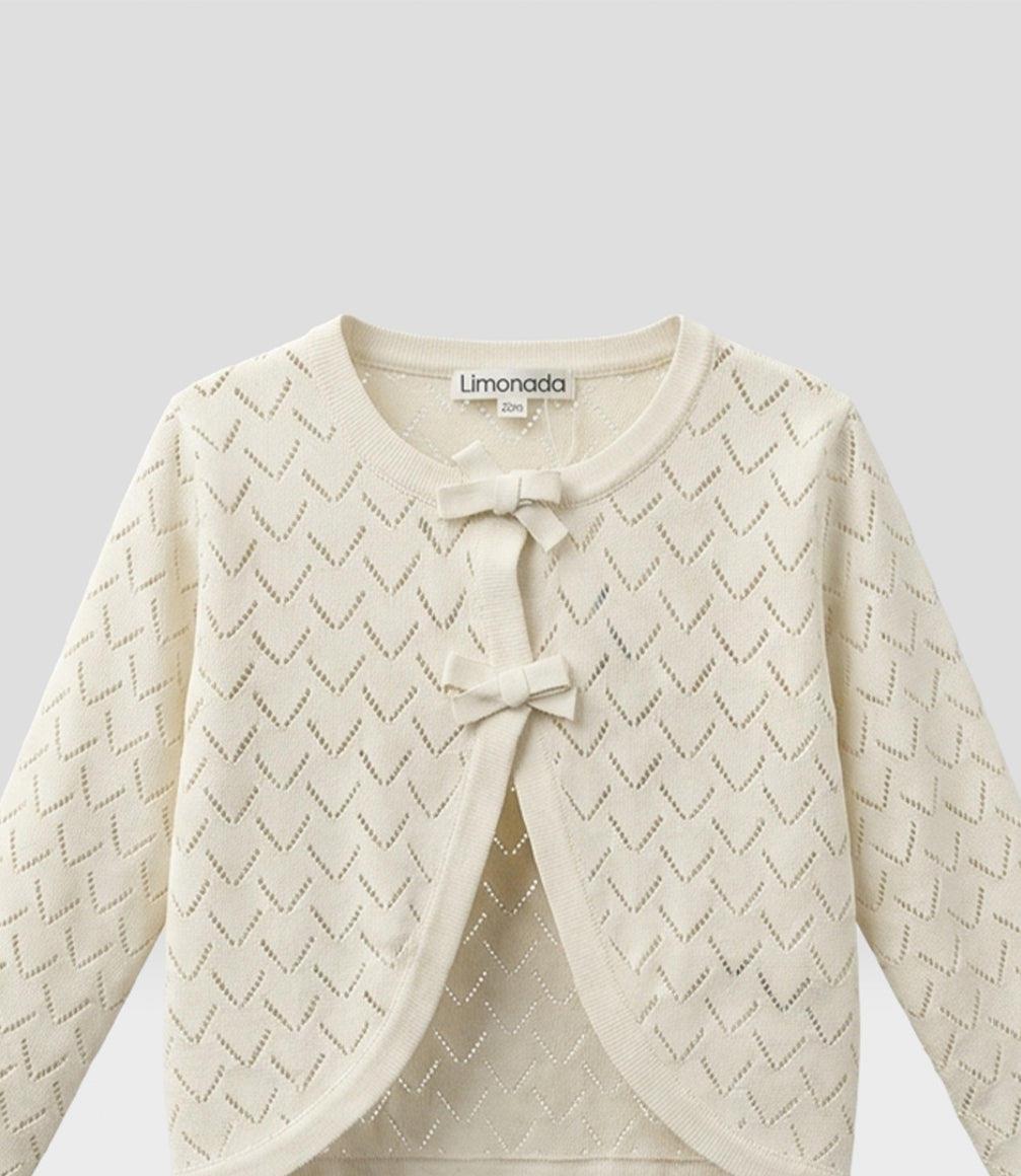 Chaleco bebé bolero con lazo 3 meses / Crudo