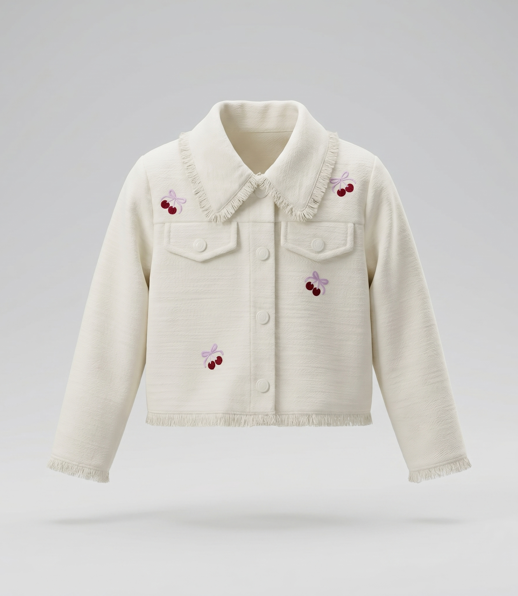Chaqueta bebé bordada con cherry 3 meses / Crudo