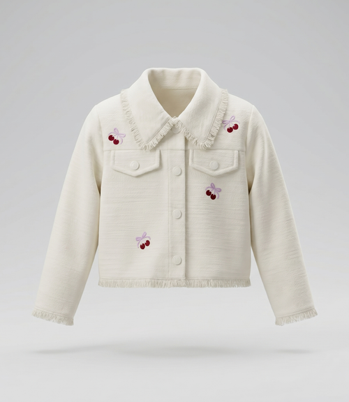 Chaqueta bebé bordada con cherry 3 meses / Crudo