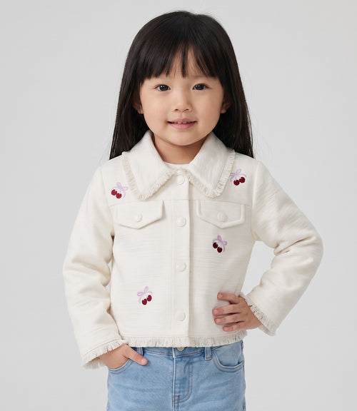 Chaqueta bebé bordada con cherry 3 meses / Crudo