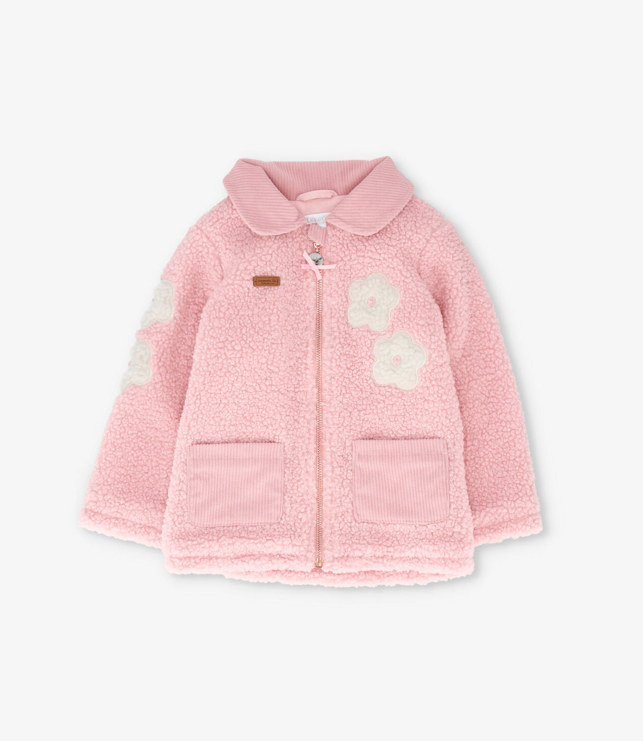 Chaqueta bebé de sherpa con flores 3 meses / Rosado