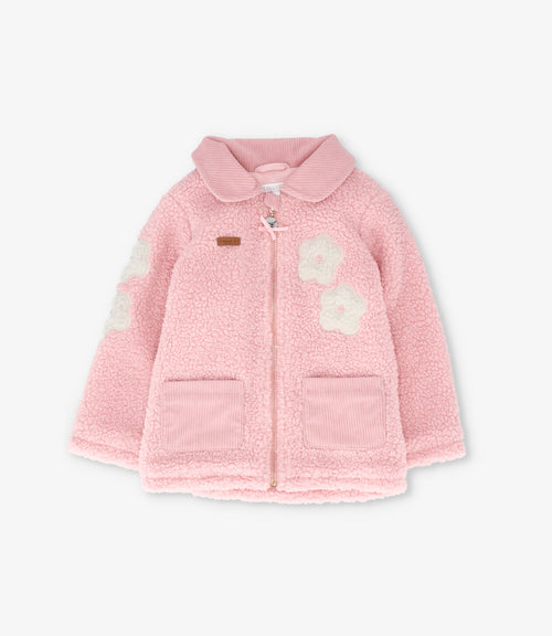 Chaqueta bebé de sherpa con flores 3 meses / Rosado
