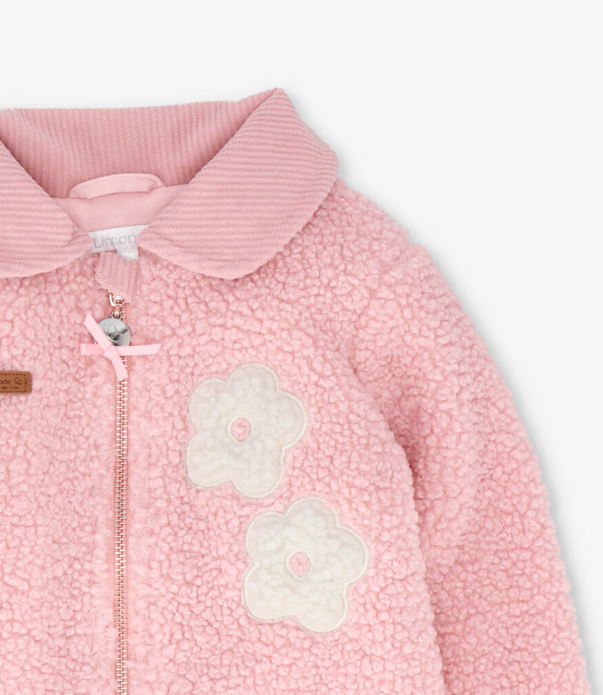 Chaqueta bebé de sherpa con flores 3 meses / Rosado