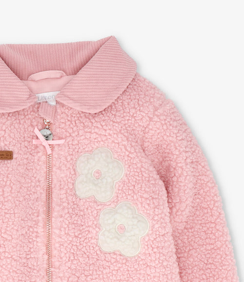 Chaqueta bebé de sherpa con flores 3 meses / Rosado