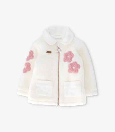 Chaqueta bebé de sherpa con flores 3 meses / Crudo