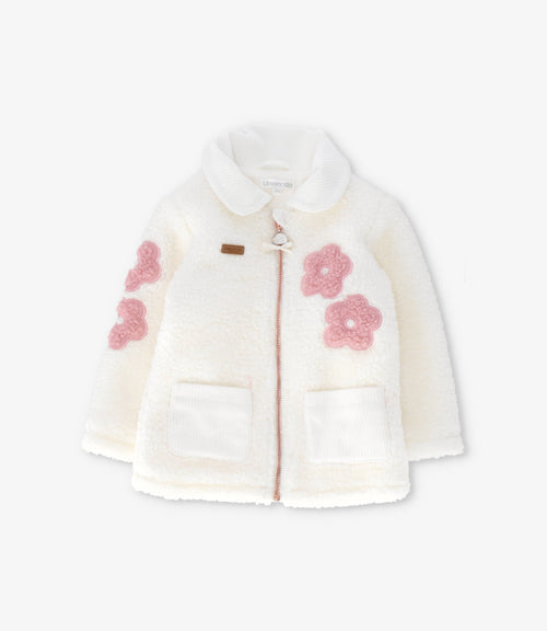 Chaqueta bebé de sherpa con flores 3 meses / Crudo