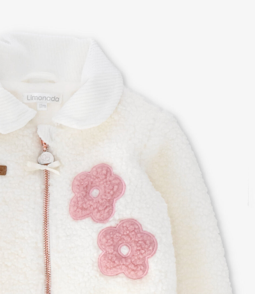 Chaqueta bebé de sherpa con flores 3 meses / Crudo
