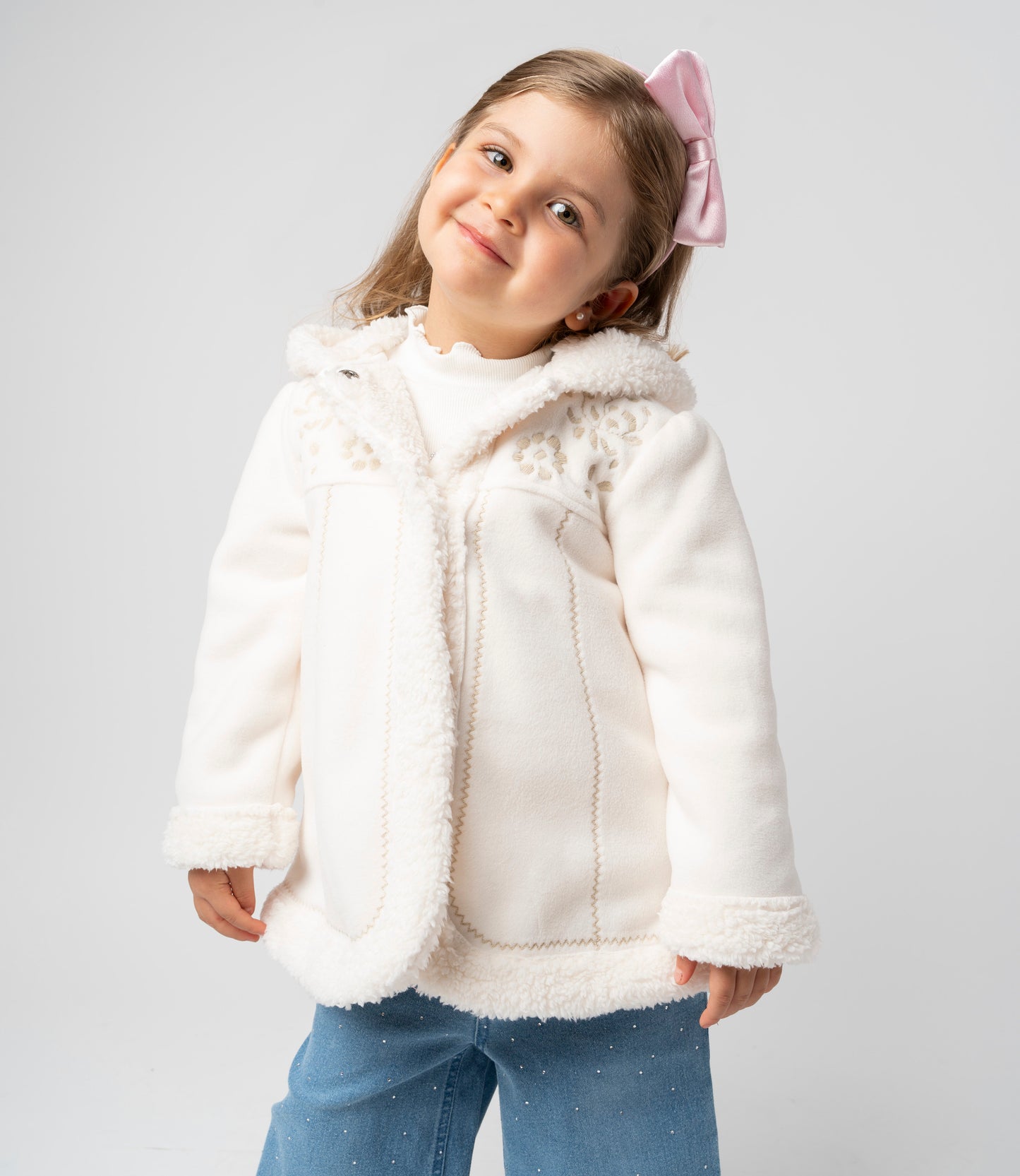 Chaqueta bebé con flores 3 meses / Crudo