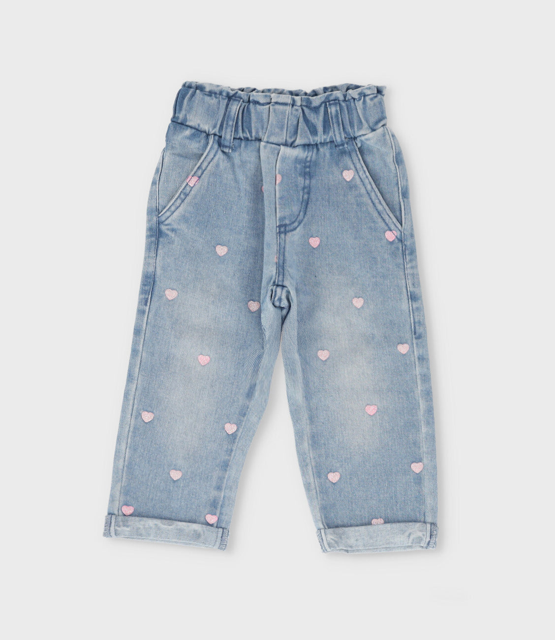 Jeans bebé con corazones 3 meses / Celeste