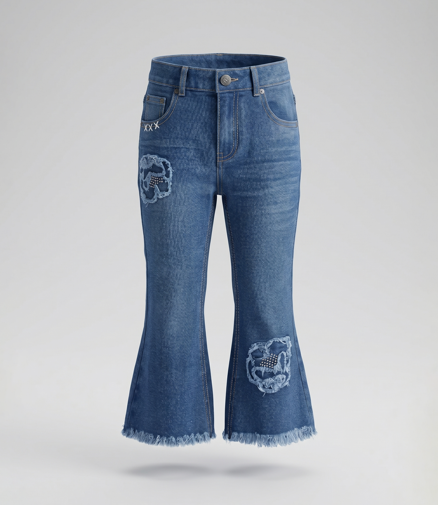 Jeans bebé acampanado con flores 3 meses / Azul Marino