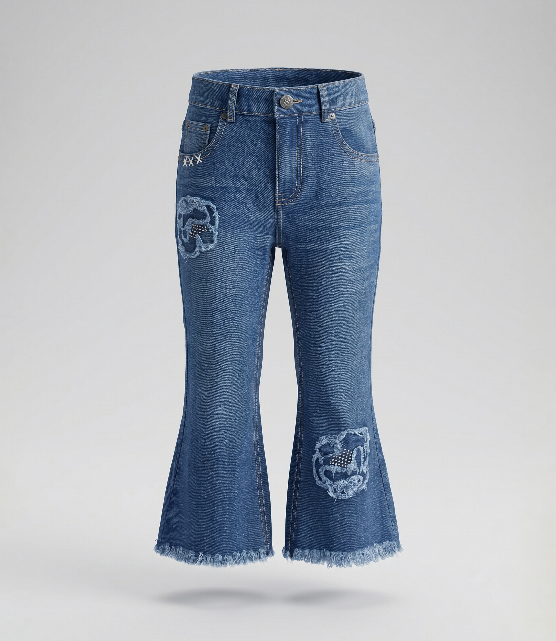 Jeans bebé acampanado con flores 3 meses / Azul Marino