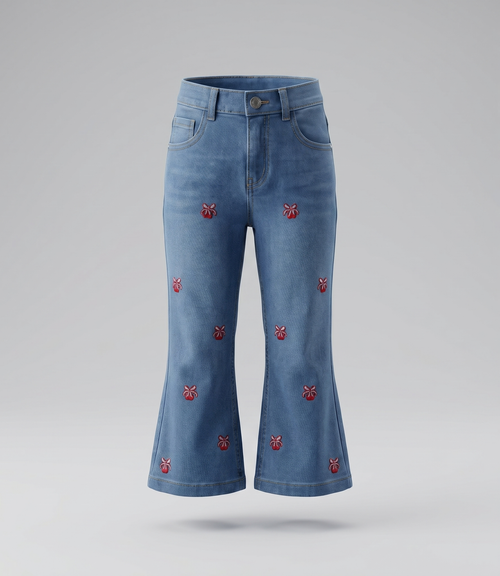 Jeans bebé flare con cherry 3 meses / Celeste