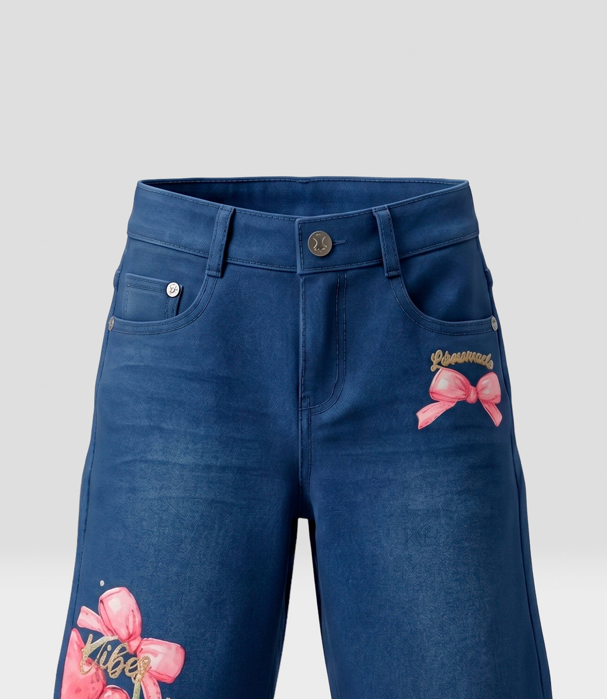 Jeans bebé wide leg con cherry y lazos 3 meses / Azul Marino