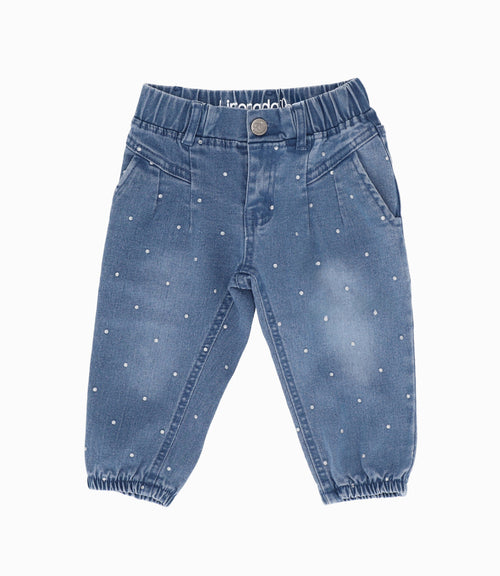 Jeans bebé niña con puntos 3 meses / Celeste
