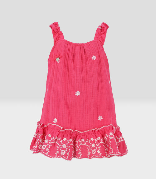 Vestido Bebé Con Flores Bordadas 3 meses / Frambuesa