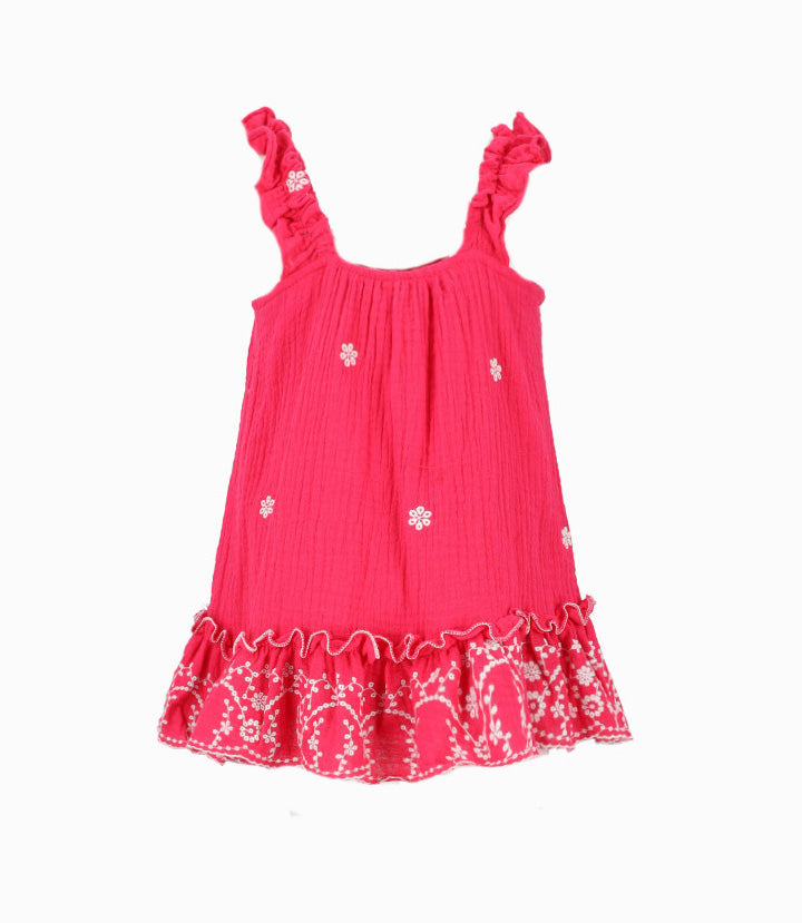 Vestido Bebé Con Flores Bordadas 3 meses / Frambuesa